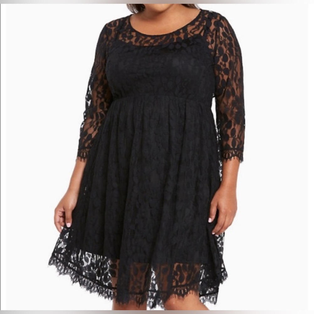 Torrid Balck Lace 3/4 Sleeve Dress